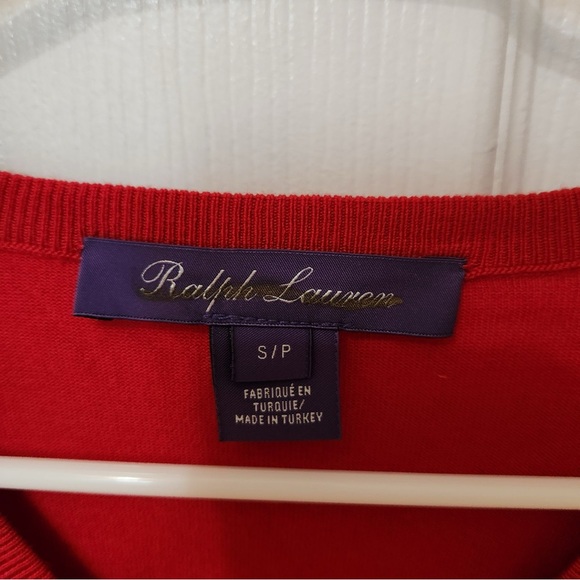 Ralph Lauren Purple Label Red V-Neck Wool Sweater - Picture 3 of 6